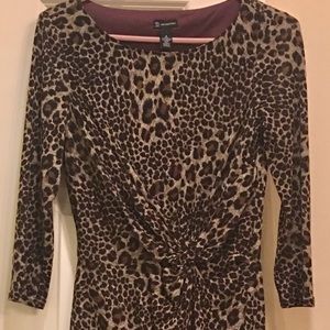 Knit long sleeve leopard print  below knee length